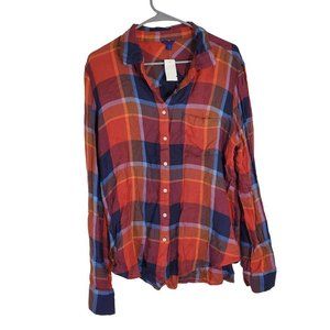 Aeropostale Orange and Blue Long Sleeve Button Down Shirt